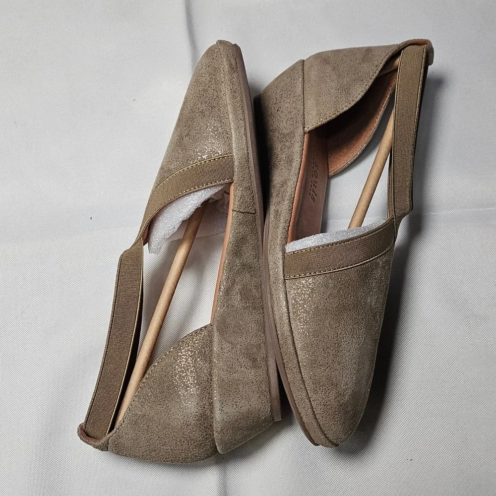 Gentle Souls Natalia Ballet Flats Taupe Metallic Suede Wedge Women's 6 M‎ NEW